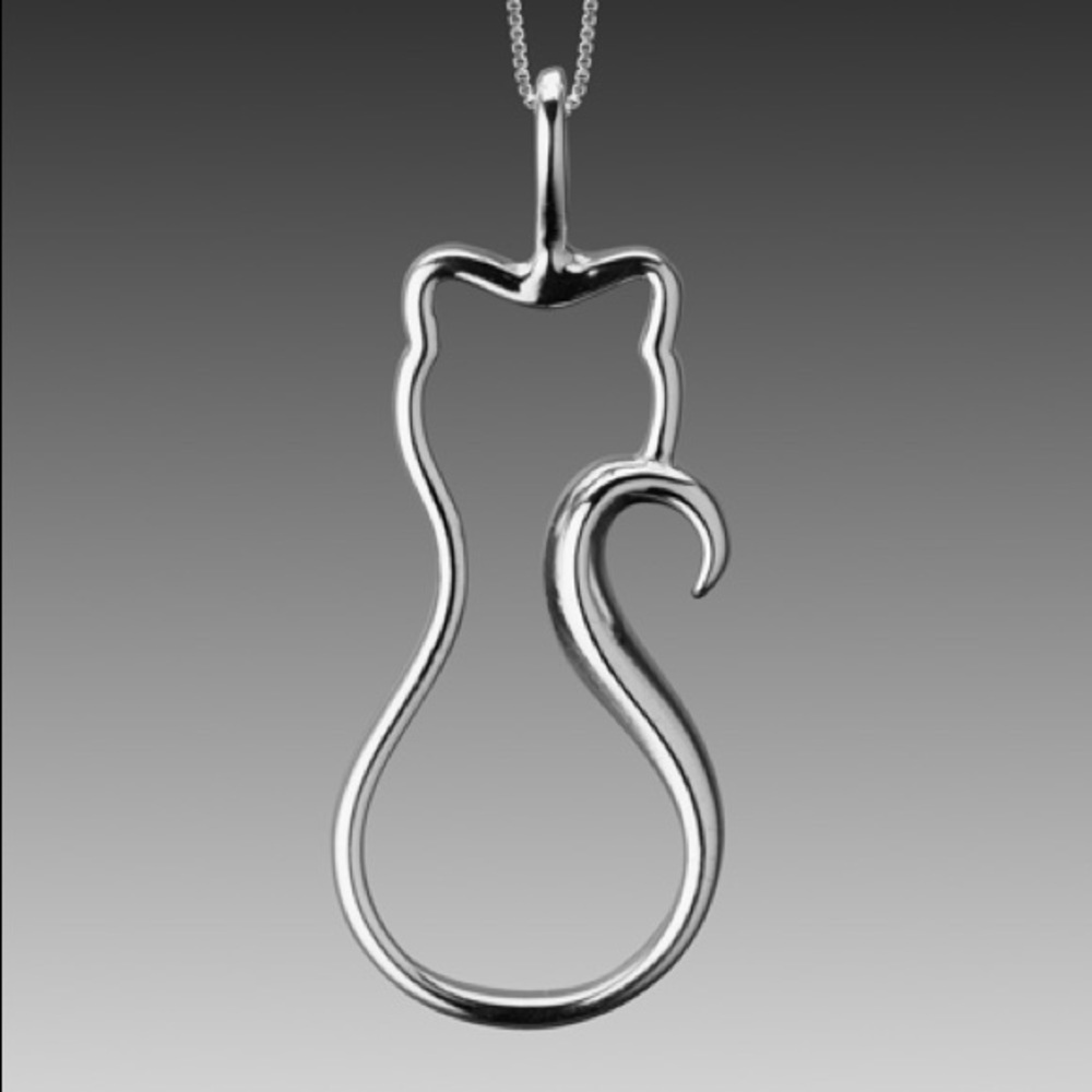 Silver cat silhouette necklace